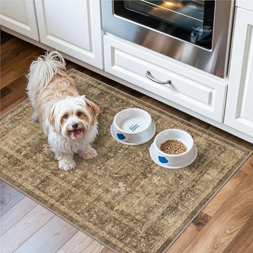 2x3 Washable Entryway Area Rug Non-Slip Distressed Brown Door Mat - color: Accent | Brown, size: 2' x 3' (Rectangular)