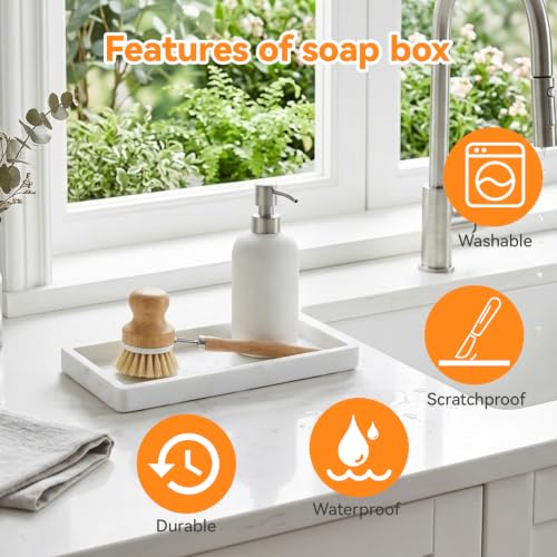 Silicone Bathroom Vanity Tray for Countertop, 7.7" x 3.9" Waterproof Sink Tray Organizer for Soap Dispenser, Perfume, Jewelry, Sponge & Bathroom Accessories, Small Countertop Tray，Gravel White