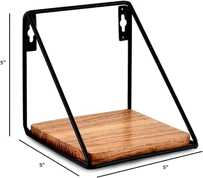 Floating Shelf Iron and Acacia Wood Wall Mounted Shelves Set of 2 for Living Room Bedroom Bathroom (5" x 5" x 5") (Set of 2)