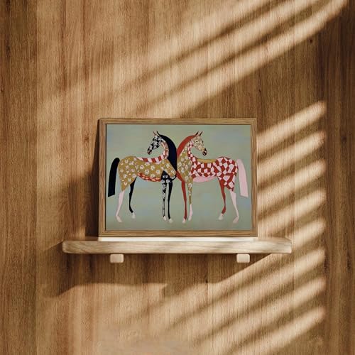 Framed Vintage Horse Canvas Wall Art, Abstract Two Patterned Horses Print, Geometric Equestrian Animal Artwork, Modern Western Folk Style Wall Decor for Living Room Bedroom Office 8x10in - color: Abstract Horses, size: 10"L x 8"W