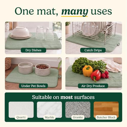 Cuisinart Dish Drying Mat for Kitchen Counter, 2-Pack XL 18"x24" - color: Horizontal Stripes Sage