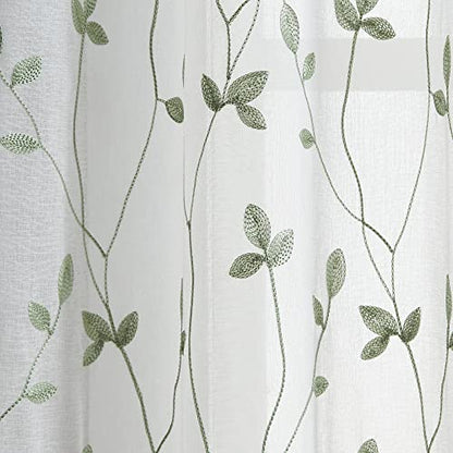 Curtainworks Botanical Embroidery Sheer Window Curtain Collection, Rod Pocket, 84-inch Panel Pair, Sage, Green - color: Green, size: 37"W x 84"L (Pack of 2)