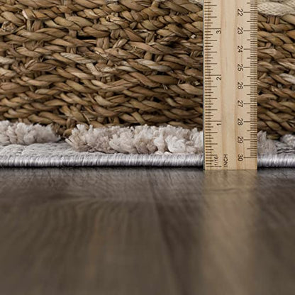 Hauteloom Atria Farmhouse Living Room Bedroom Moroccan Trellis Area Rug - Soft Shaggy High Low Carpet - High Pile - Bohemian, Boho - Gray, Beige, Cream - 6'7" x 9' - color: Charcoal, Cream, Beige / Bogtong, size: 6'7" x 9' (Rectangular)