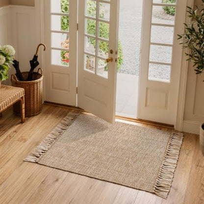 Collive 2' x 4.3' Boho Kitchen Runner Rug, Tan/Cream Washable Bathroom Rug - color: Tan/Cream, size: 2' x 4.3' (Rectangular)