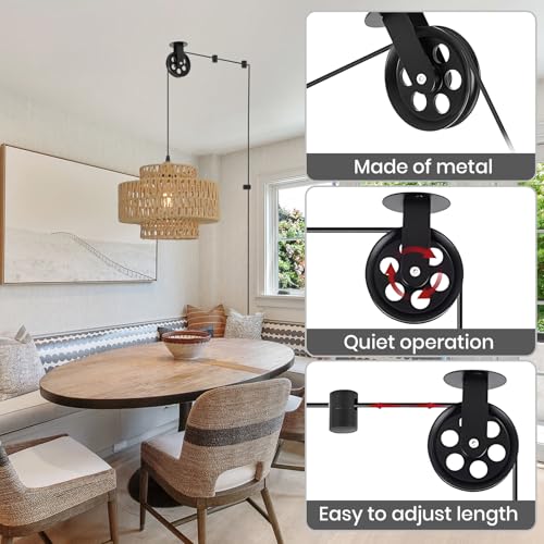 Black Pulley Kit for Plug in Pendant Light,Wall Ceiling Mount Pulley Wheel for DIY Hanging Lamp, Metal Pendant Light Hooks for Pool Table,Houseplant Grow Lights,Kitchen Island,Sink - size: Style D