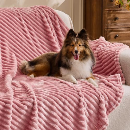 BEDELITE 3D Ribbed Jacquard Pink Fleece Throw Blanket for Couch, 50x60 Inch - color: Dusty Pink, size: Throw(50"x60")