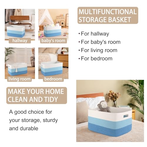 OIAHOMY Blanket Basket Laundry Basket Dog Toy Basket 75L Light Blue - color: Gradient Light Blue, size: 22”x17”x12”