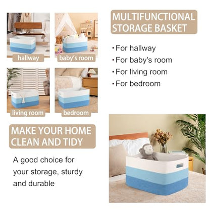 OIAHOMY Blanket Basket Laundry Basket Dog Toy Basket 75L Light Blue - color: Gradient Light Blue, size: 22”x17”x12”