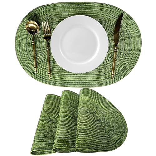 WAZAIGUR Oval Placemats Set of 4, Woven Braided, 18 x 12 Inch, Hunter Green - color: Hunter Green, size: set of 4