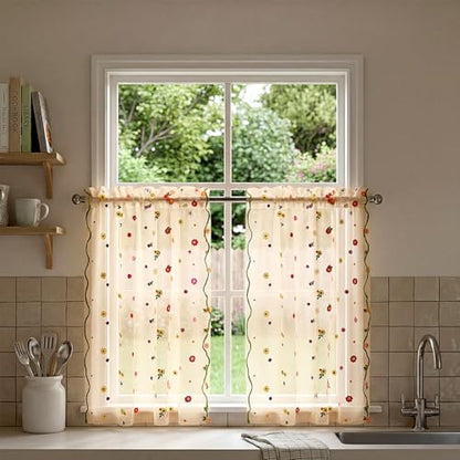 Gilprop Embroidered Flower Curtains 30 x 36 Inches, Champagne, Sheer Daisy - color: Champagne, size: 30 x 36 Inches
