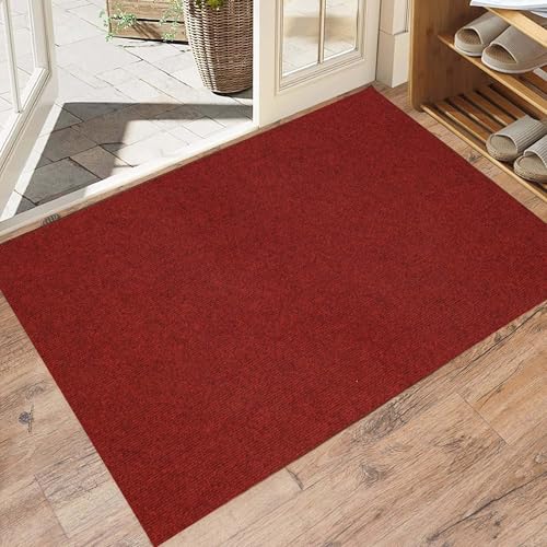 jxgzyy 2'11" x 4'11" Red Entry Rug with Scraper Pile - color: Dark Red, size: 2'11" x 4'11" (Rectangular)