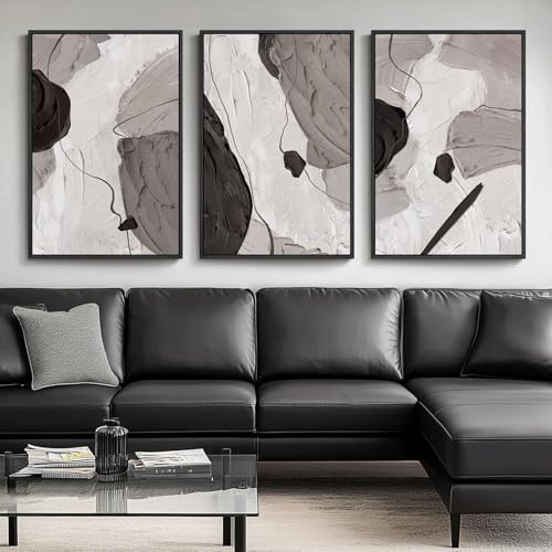 Large Framed Black White Grey Abstract Wall Art for Living Room, 24x36 Inch - color: Black White Grey, size: 24" W x 36" H x 3Pcs