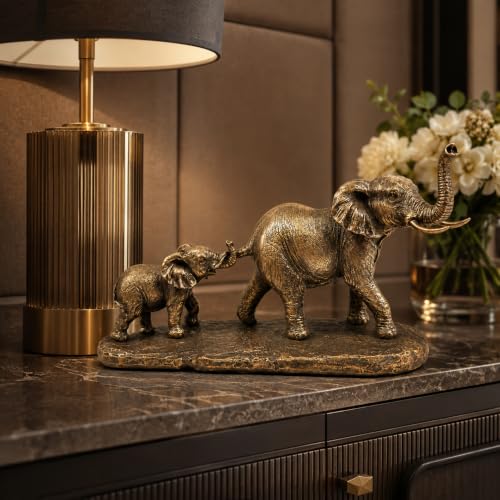 Comfy Hour 11" Bronze Elephant Figurine, Mom and Baby, Trunk Up Statue - size: 11
