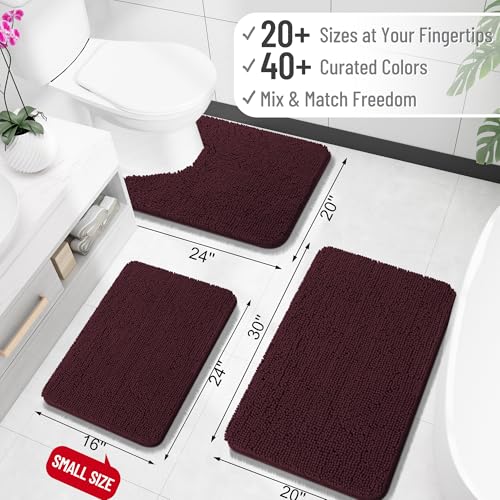 OLANLY Toilet Rugs U-Shaped 20x20, Soft Absorbent Chenille Contour Rugs - color: Black Cherry, size: 20" X 20" Contour Rug