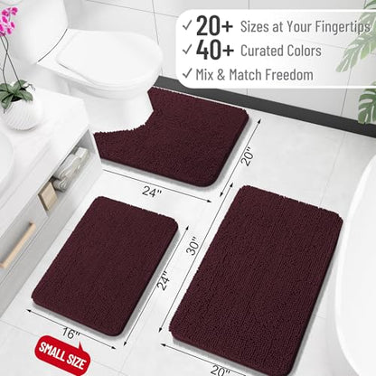 OLANLY Toilet Rugs U-Shaped 20x20, Soft Absorbent Chenille Contour Rugs - color: Black Cherry, size: 20" X 20" Contour Rug