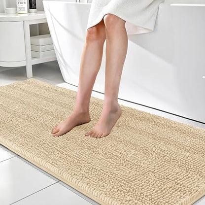 OLANLY Thick Bathroom Runner Rugs 70x24, Chenille Long Bath Rugs, Beige - color: Beige, size: 70" X 24"