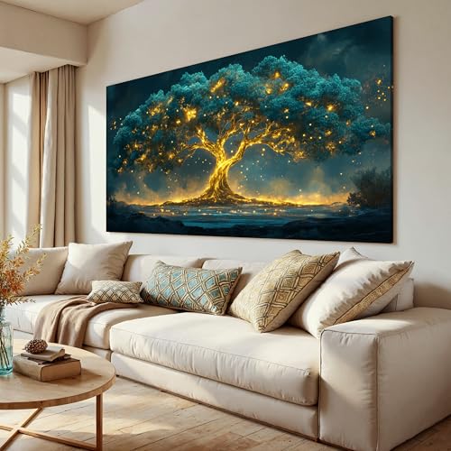 Canvas Wall Art Decor Canvas Art Wall Decor Green Wall Art Decor Large Tree of Life Wall Art for Living Room Oversized Wall Art Prints Gold Tree Wall Decor Art Artwork for Walls Home Office Decoration 35"X70" - color: QLS-A, size: 70"L x 35"W