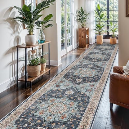 3x16 Washable Kitchen Runners: Non Slip Runner Rugs with Rubber Backing - color: Blue/Teal/Orange, size: 3' x 16' (Rectangular)