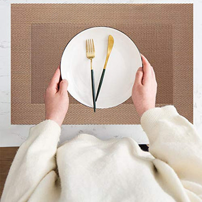 PIGCHCY Placemats Vinyl Washable Table Mats Elegant Non-Slip Placemats for Dinner Table Set of 4 (Champagne) - color: Box2: Deep Champagne, size: 4 Placemats