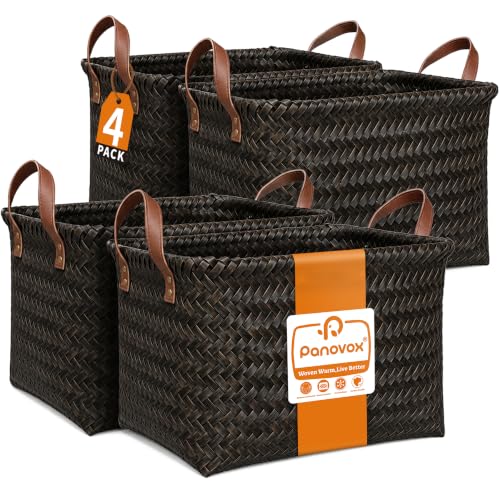 Wicker Storage Baskets, 4 Pack Woven Baskets for Shelves, Dark Gold - color: Rectangle Dark Gold