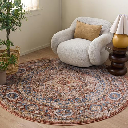 SAFAVIEH Bijar Collection 4' Round Brown/Rust BIJ652D Traditional Oriental Distressed Living Room Dining Bedroom Foyer Area Rug - color: Brown/Rust, size: 4' (Round)