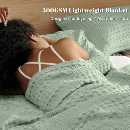 PHF Lightweight 100% Cotton Waffle Throw Blanket for Couch, Mint Green - color: Mint Green, size: Throw(50"x60")