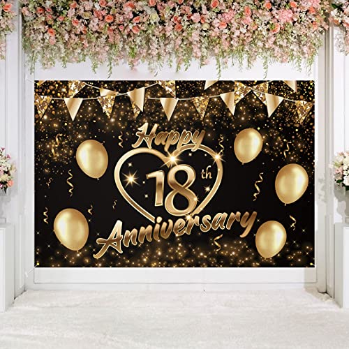 Happy 18th Anniversary Backdrop Party Decorations, Black Gold Glitter Bokeh Dots Valentine's Day Wedding Anniversary Party Photo Background Cake Table Banner Extra Large Wall Decor Props. 6 * 4ft (18) - color: 18