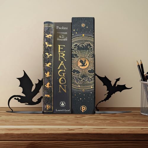Metal Dragon Bookends Fantasy Book Holder Cool Dragon Book Ends Decorative - color: Black