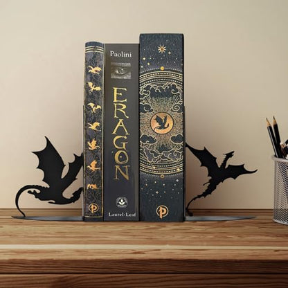 Metal Dragon Bookends Fantasy Book Holder Cool Dragon Book Ends Decorative - color: Black