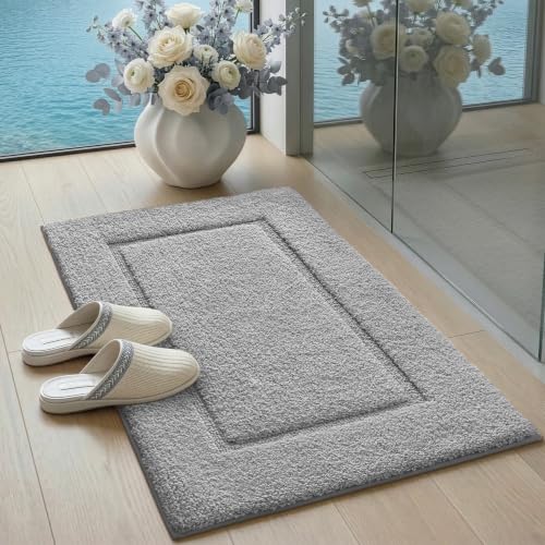 DEXI Bath Mat 32x20, Soft Absorbent Bathroom Rugs Non Slip, Light Grey - color: Light Grey, size: 32" X 20" (Rectangular)