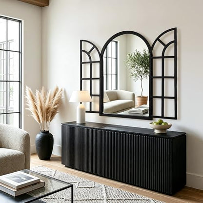 Arched Wood Mirror for Wall, 24" x 36" Rustic Farmhouse Mirror, Black - size: 36"L x 24"W