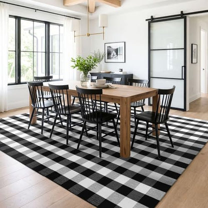 KILOCOCO Buffalo Plaid Checkered Rug 7.5x10 ft Black White Living Room Rug - color: Black and White, size: 7'6" x 10' (Rectangular)
