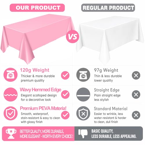 NatNarr 3 Pcs Plastic Pink Tablecloths, Scalloped Rectangle Table Cloths - color: Pink, size: 3 Pack