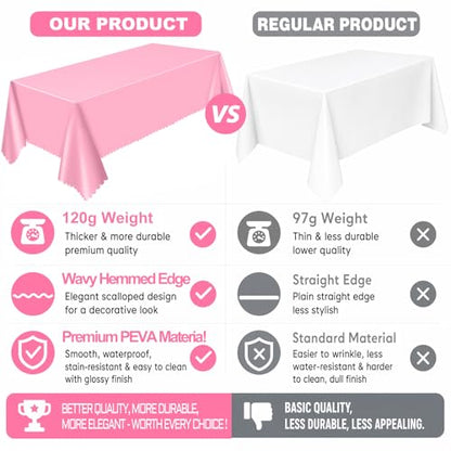 NatNarr 3 Pcs Plastic Pink Tablecloths, Scalloped Rectangle Table Cloths - color: Pink, size: 3 Pack