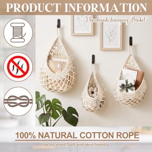 Honeydak 3 Hanging Baskets, Cream, Open Mesh Teardrop - color: Cream, style: Open Mesh Teardrop