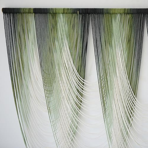 Macrame Wall Hanging Dip-Dyed Green Fiber Art Boho Wall Decor 57" W*41" L - color: Green