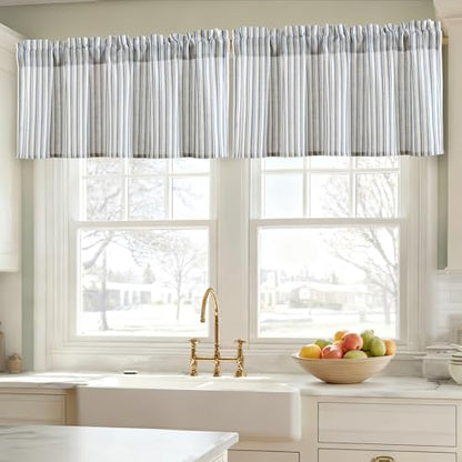 JIUZHEN 52x14 Inch Kitchen Valance - Thick Textured Linen Striped Window Valance Curtain with 3" Rod Pocket, Vertical Striped Blue (1 Panel) - color: Vertical Striped Blue, size: 52"W x 14"L (Pack of 1)