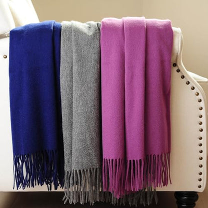 CUDDLE DREAMS Premium Cashmere Throw Blanket with Fringe (Navy) - color: Navy
