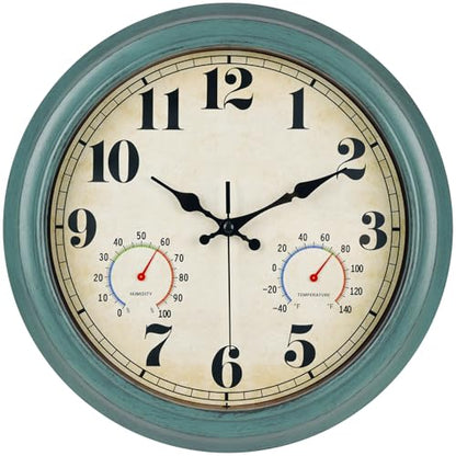zyzamay 13 Inch Outdoor Clock with Thermometer and Hygrometer, Green - color: 13 Th Green