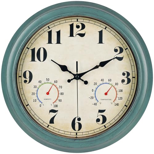 zyzamay 13 Inch Outdoor Clock with Thermometer and Hygrometer, Green - color: 13 Th Green