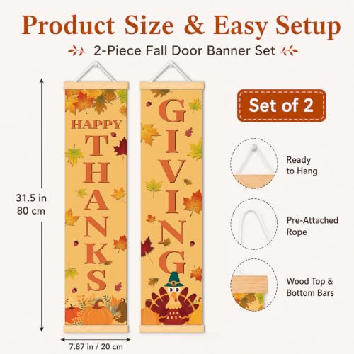 Happy Thanksgiving Door Banner Set of 2, Turkey Leaf Porch Decor for Home - color: Color 17