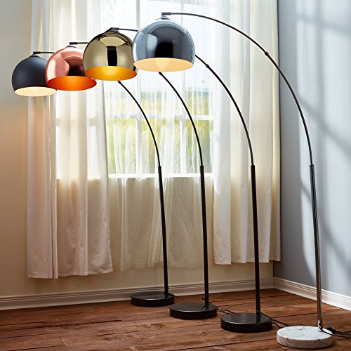 Teamson Home Arquer 66.93" Arc Floor Lamp for Living Rooms, Home Offices, Dining Rooms, Bedrooms with Faux Black Marble Base and Gold Bell Shade - color: Gold