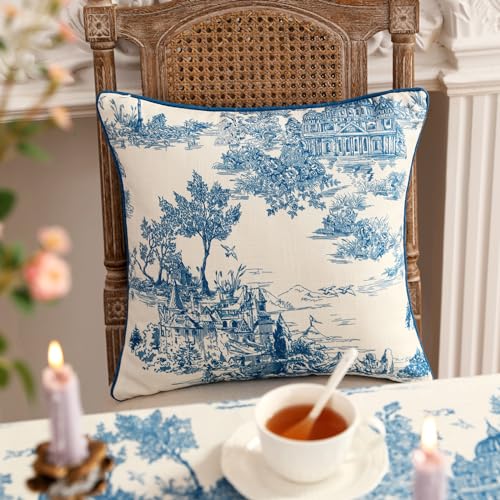 patdrea French Vintage Linen Throw Pillow Cover,18"x18",Set of 2-Lucerne A - color: Lucerne a, size: 18" x 18" (Pack of 2)