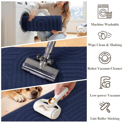 U'Artlines Kitchen Rugs and Mats Set of 3, Blue 20x32+20x48+20x59 - color: Blue
