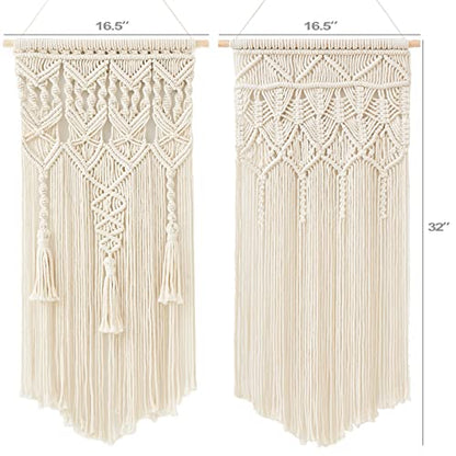 Mkono 2 Pcs Macrame Wall Hanging, Boho Woven Chic Tapestry Decor, Ivory - size: Large