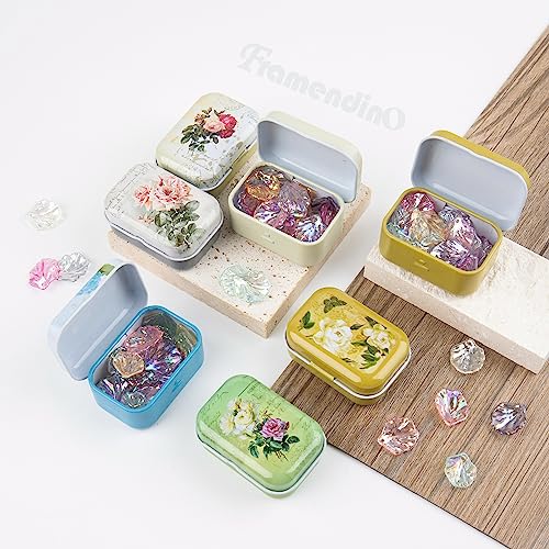 Framendino, 5 Pack Mini Trinket Coin Box Small Retro Flowers Containers with Lid for Jewelry Storage Case Tinplate (Random Color) - color: Retro Pattern