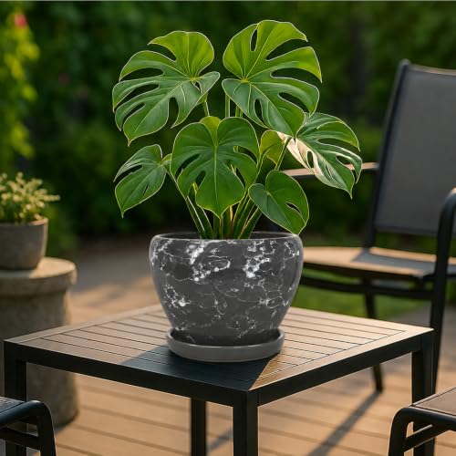 Deep Dream 8 Inch Plant Pots- Ceramic Pots for Plants with Drainage Hole and Saucer, Large Planter Pot for Indoor Plants Outdoor Decor, Gemstone Gray - color: Gemstone Gray, size: 8 Inch