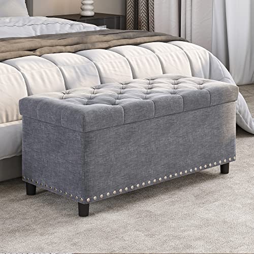 BELLEZE Storage Ottoman, Tufted Ottoman with Close Hinge, Foot Rest for Living Room (Gray, 31 inch) - color: Gray B