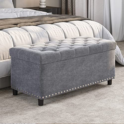 BELLEZE Storage Ottoman, Tufted Ottoman with Close Hinge, Foot Rest for Living Room (Gray, 31 inch) - color: Gray B
