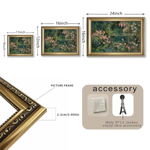 Vintage Floral Landscape Framed Wall Art Impressionist Water Lily Pond Canvas Print Antique Flower Oil Painting Luxury Gold Frame for Living Room Bedroom Kitchen Home Office Gallery Wall Decor Gift for Art Lovers Friends New Homeowners - color: Retro Flor